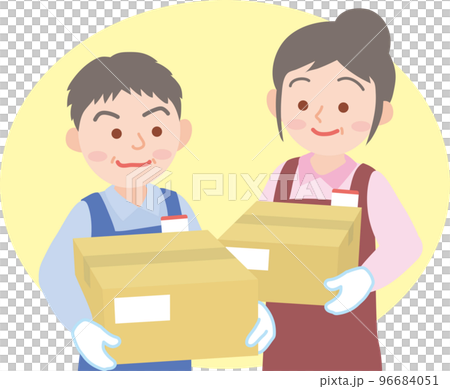 工人_分揀配送工作_高級男女2人_套裝_上半身_帶底色 96684051
