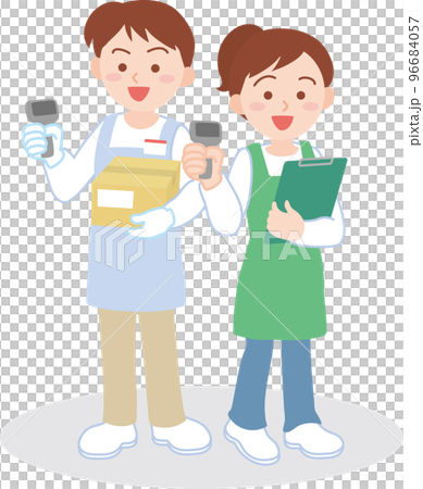 働く人_仕分けピッキング配送の仕事_男女2人_セット_全身 96684057