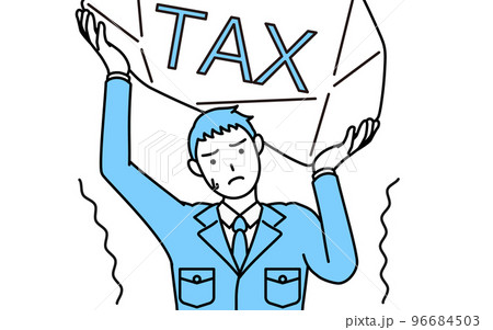 増税に苦しむ作業着を着た男性のシンプルな線画 96684503