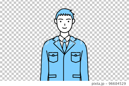 作業着を着た男性のシンプルな線画 96684529