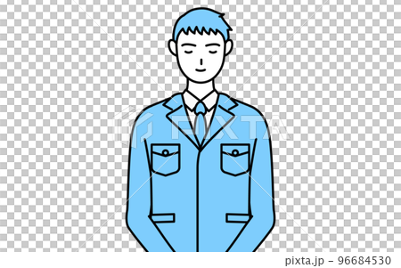 手を体の正面で組む作業着を着た男性のシンプルな線画 96684530
