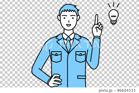 アイデアを思いついた作業着を着た男性のシンプルな線画 96684533