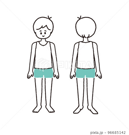 男児の全身 正面と後ろ姿 96685142