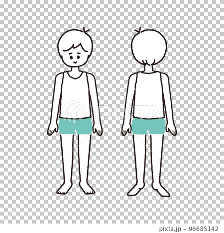 男児の全身 正面と後ろ姿 96685142
