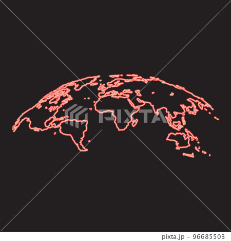 Neon map of world 3d effect surface red color vector illustration image flat style 96685503