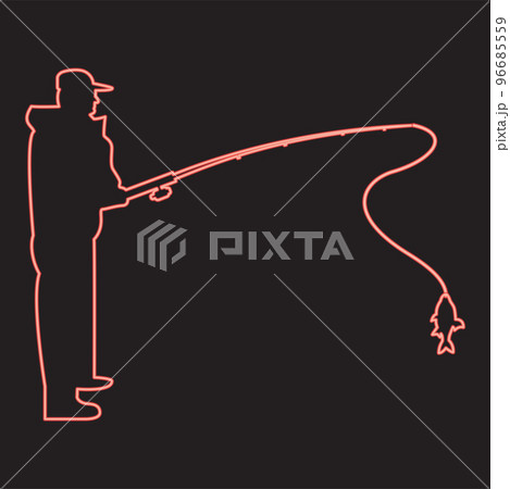 Neon fisherman red color vector illustration image flat style 96685559