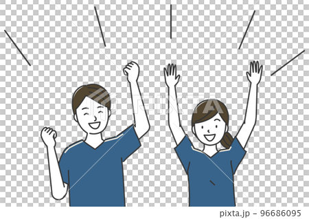 Men and women wearing uniforms and cheering Men and women wearing uniforms and cheering 96686095