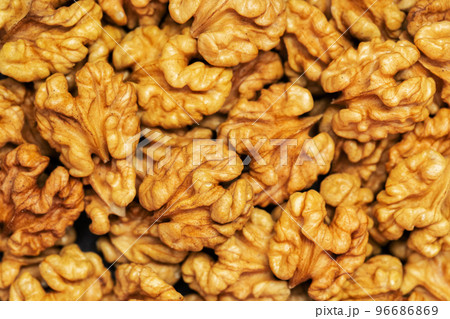 Walnuts background. Kernels walnuts. Top view. Vegetarian or healthy food 96686869