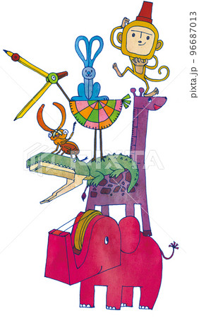 工作に使う道具を動物に見立てたイラスト 96687013