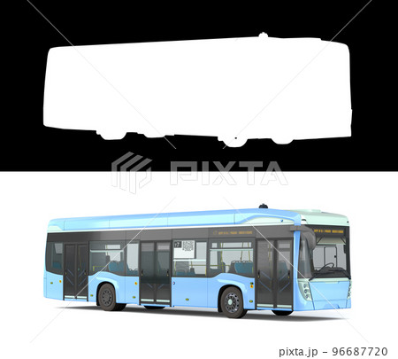 Empty blue city bus with open dors 3d render on white with alpha Empty blue city bus with open dors 3d render on white with alpha 96687720