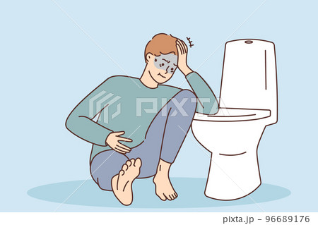 Unhealthy man suffer from intoxication near toilet 96689176
