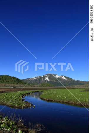 [定額] 尾瀬の下ノ大堀からの至仏山と水芭蕉 ( 2021年5月 ) 96689360