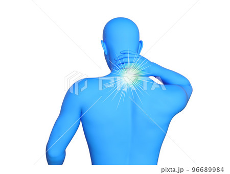 首こりに悩む男性 青いマネキンを後から見た上半身後ろ姿の3Dイラスト 首こりに悩む男性 青いマネキンを後から見た上半身後ろ姿の3Dイラスト 96689984