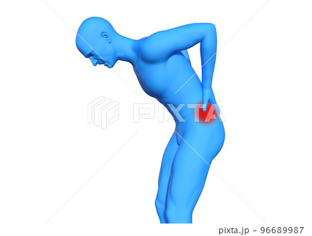 腰痛に悩む男性の青いマネキンを横から見た3D 上半身横向きのイラスト 腰痛に悩む男性の青いマネキンを横から見た3D 上半身横向きのイラスト 96689987