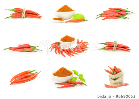 Collage of chili pepper isolated on a white background with clipping path 96690053