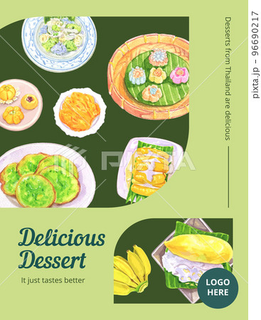 Poster template with Thai dessert concept,watercolor style 96690217