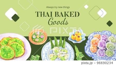 Facebook post template with Thai dessert concept,watercolor style Facebook post template with Thai dessert concept,watercolor style 96690234