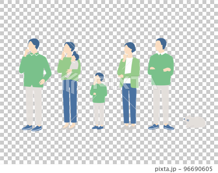 Whole body image of three generation family thinking Whole body image of three generation family thinking 96690605