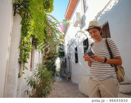 Tourist Woman on Beautiful Streets of old Marmaris. 96693830