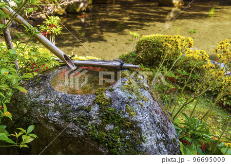 蓮華寺の紅葉 庭園 ししおどし(京都府京都市左京区) 蓮華寺の紅葉 庭園 ししおどし(京都府京都市左京区) 96695009