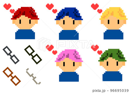 ハートマークと男性　右分け　その1　ドット絵　アイコンセット 96695039