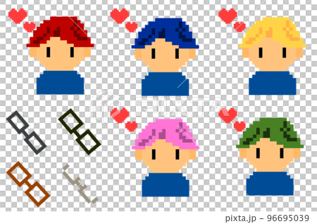 ハートマークと男性　右分け　その1　ドット絵　アイコンセット 96695039