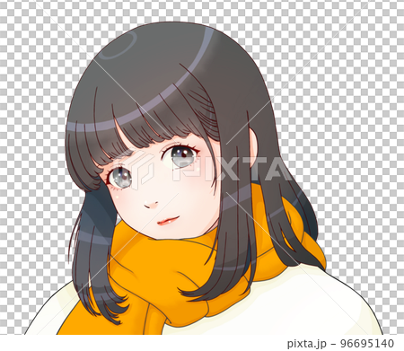 戴圍巾的女孩,衣服=乳白色,圍巾=橙色,頭髮=黑色 戴圍巾的女孩,衣服=乳白色,圍巾=橙色,頭髮=黑色 96695140