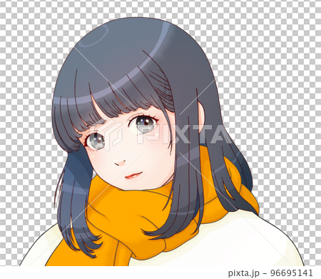 戴圍巾的女孩,衣服=乳白色,圍巾=橙色,頭髮=藏青色 戴圍巾的女孩,衣服=乳白色,圍巾=橙色,頭髮=藏青色 96695141