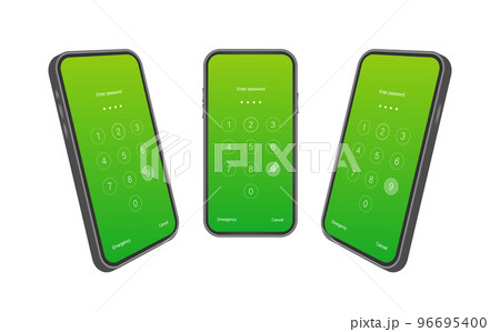 Screen lock authentication password smartphone background template. Illustration of phone ID recognition screenlock password or lockscreen passcode numbers display. 96695400