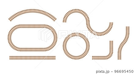 Railroad tracks. Railway train track. Rails and sleepers. Vector stock illustration. 96695450