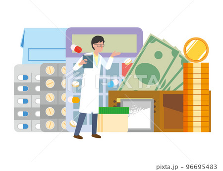 薬と費用のイメージイラスト 薬と費用のイメージイラスト 96695483