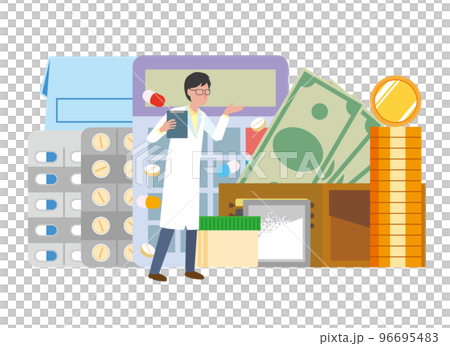 薬と費用のイメージイラスト 薬と費用のイメージイラスト 96695483