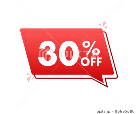 30 percent OFF Sale Discount Banner with megaphone. Discount offer price tag. 30 percent discount promotion flat icon. Vector illustration. 96695686