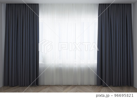 Room with a window with closed curtains 1 Room with a window with closed curtains 1 96695821