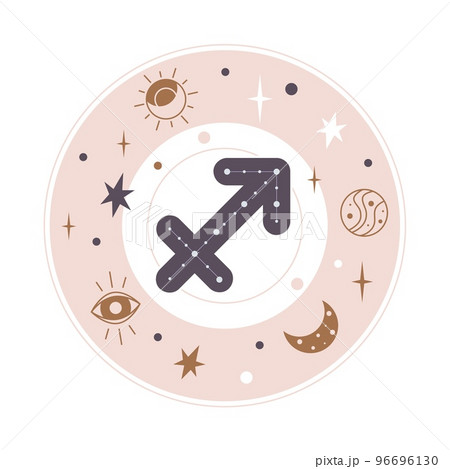 Sagittarius Horoscope sign vector - Zodiac astrology element. Esoteric symbol for logo or icon. Sagittarius Horoscope sign vector - Zodiac astrology element. Esoteric symbol for logo or icon. 96696130