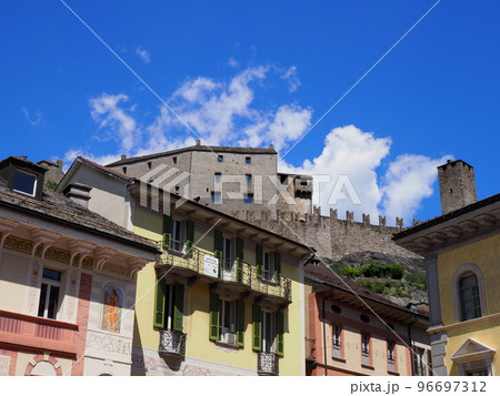 Old houses and stony castle in Bellinzona city Switzerland 96697312