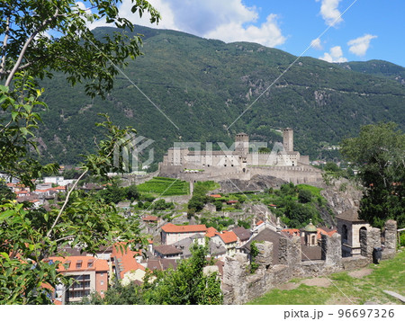 Scenery with castel grande in Bellinzona city in Switzerland Scenery with castel grande in Bellinzona city in Switzerland 96697326