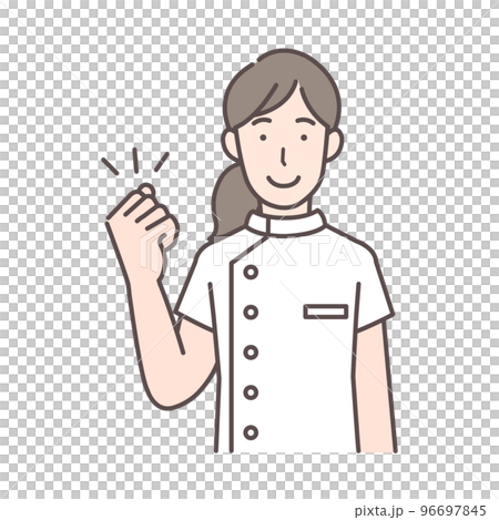 Upper body illustration of a female nurse doing a guts pose Upper body illustration of a female nurse doing a guts pose 96697845