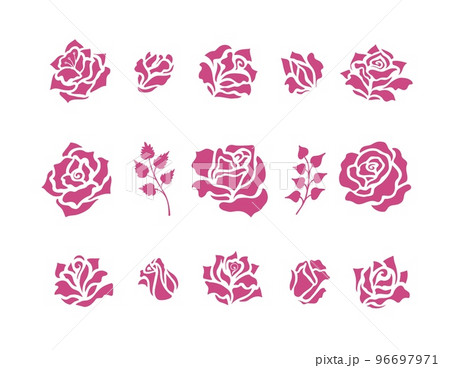 Illustrations of rose flowers and buds. Collection of floral elements in original sketchy style 96697971