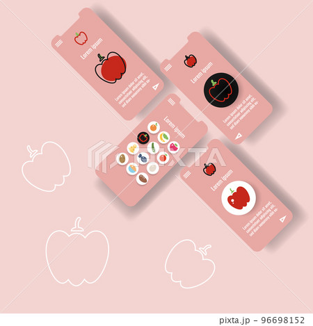 Template mobile app page with bell pepper vegetable. Food outline icon vector illustration Template mobile app page with bell pepper vegetable. Food outline icon vector illustration 96698152
