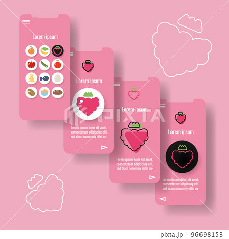 Template mobile app page with braspberry fruit. Food outline icon vector illustration Template mobile app page with braspberry fruit. Food outline icon vector illustration 96698153