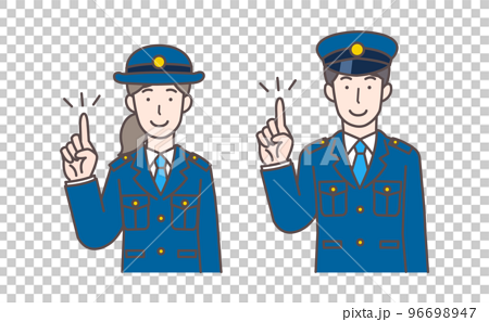指差しする警察官の男性と女性の上半身イラスト 96698947