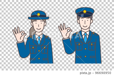 OKサインを出す警察官の男性と女性の上半身イラスト 96698950