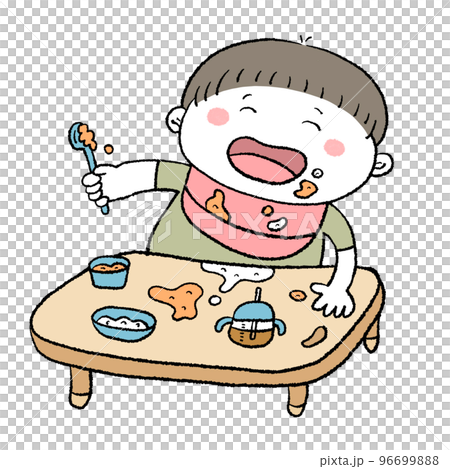 離乳食を食べる乳幼児 96699888