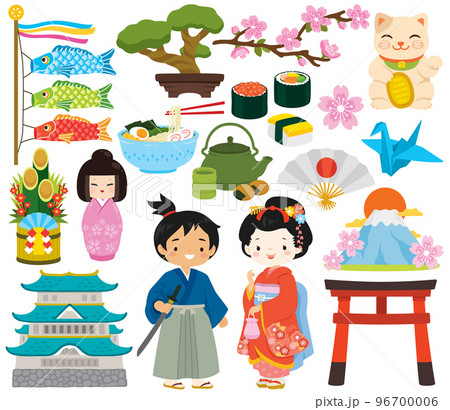 Japan clipart set. Japanese icons, people, food and traditional items. 96700006