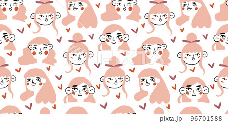 Vector seamless pattern with romantic girls pattern with hearts on white. Valentines day vector pattern with girls in love. Vector illustration Vector seamless pattern with romantic girls pattern with hearts on white. Valentines day vector pattern with girls in love. Vector illustration 96701588