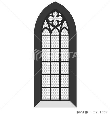 Church window, stained-glass gothic style window in temple, catholic cathedral, vector 96701670