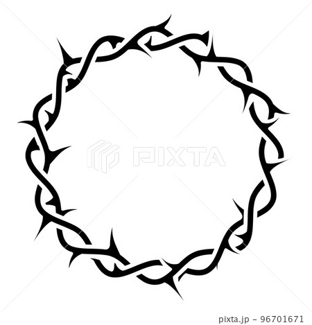 Crown of thorns for church emblem, wreath or crucifixion thorn, prickly frame, vector 96701671