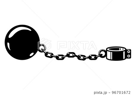 Shackles, gyve on chain with weight metal ball, prisoner fetter, encumbrance or debt concept , vector 96701672