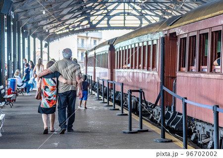 senior couple at the train station senior couple at the train station 96702002